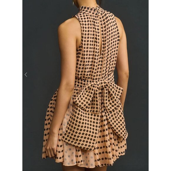 Maeve NWT Sleeveless Mock-Neck Back-Bow Swing Mini Dress Pink Black Large - Picture 2 of 11